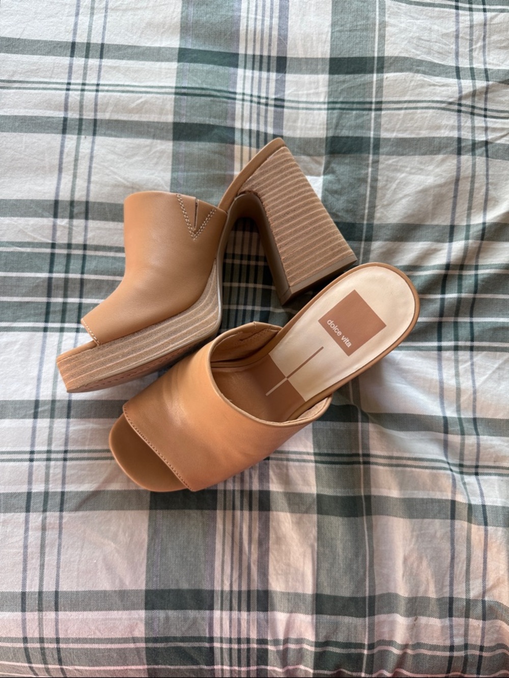 Dolce Vita Camel Tan Leather Platform Mule Slides